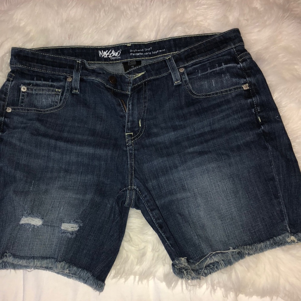Ripped blue jean boyfriend shorts